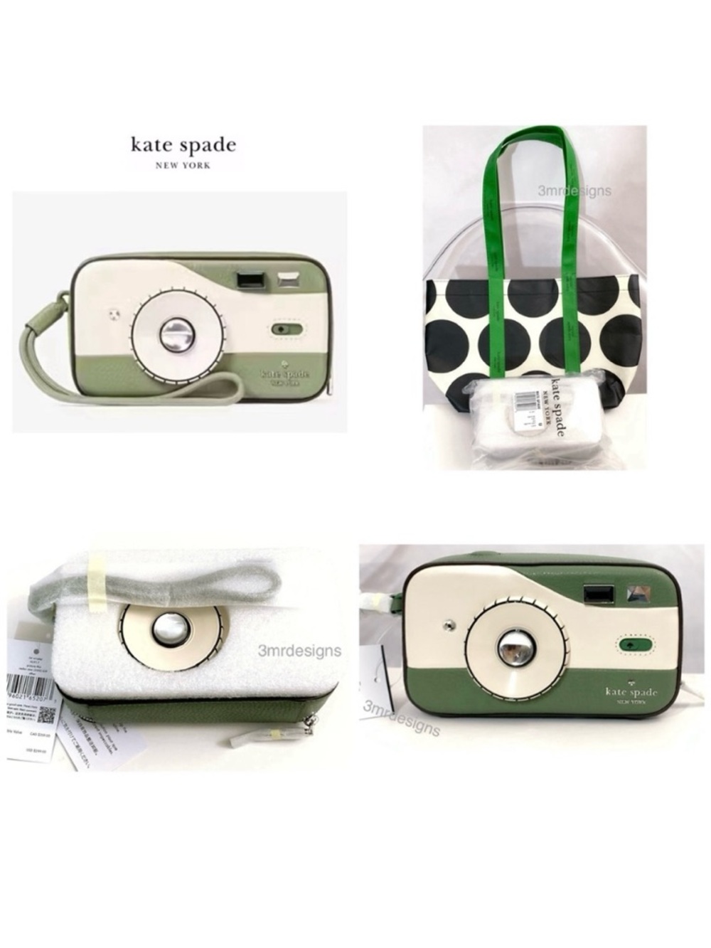 NWT Kate Spade♠️PICTURE THIS CAMERA  Soft Pebble Leather Wristlet/Bag +TOTE BAG